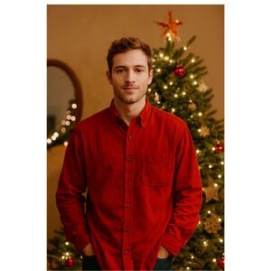 Newton Trading Co Corduroy Shirt Mens Sz L VTG 80s Red Button Front Long Sleeve